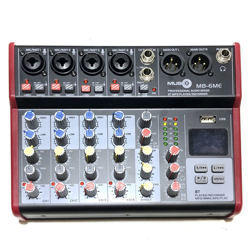 Music8 M8-6ME 6-Channel Mixer w/ Mic Effects, Bluetooth and USB - DEMO