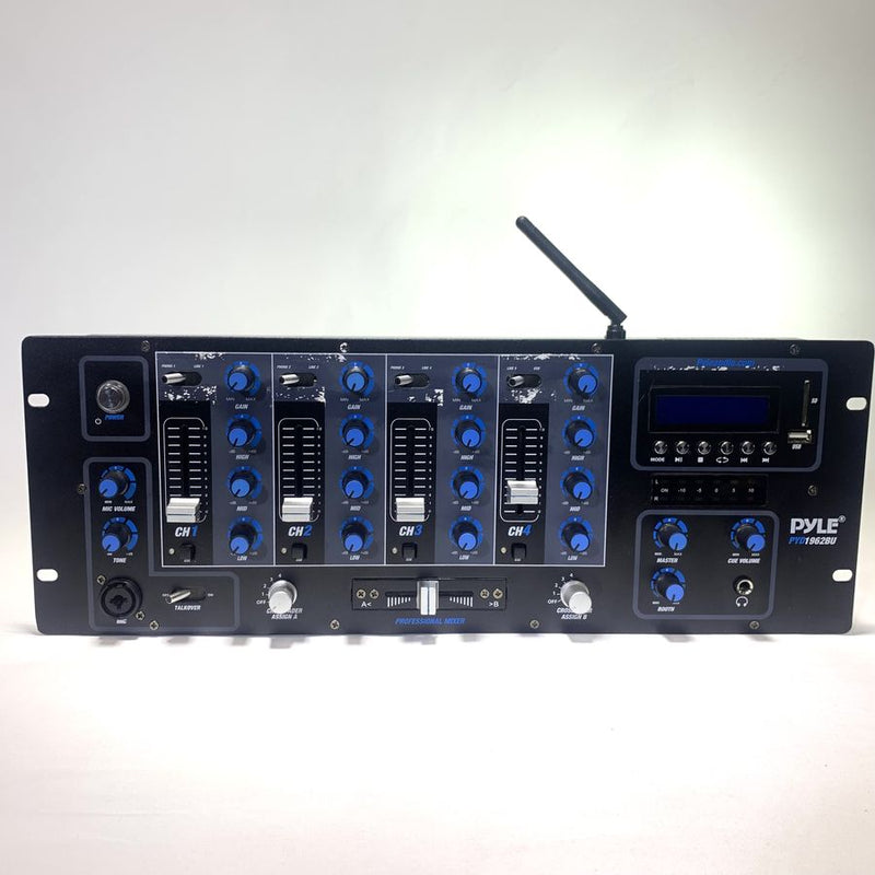 Pyle Pro PYD1962-BU 4-Channel DJ Mixer w/ Bluetooth, USB Flash, SD Memory Card Readers & LCD Digital Display