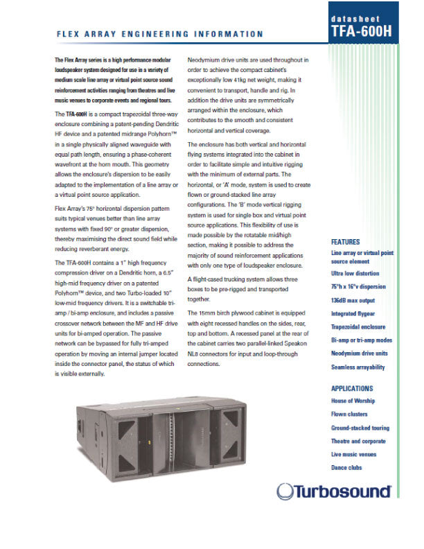 Turbosound TFA-600H Dual 3 Way 10 Line Array Element with Combined Polyhorn and Dendritic Waveguide for Touring Applications - DEMO