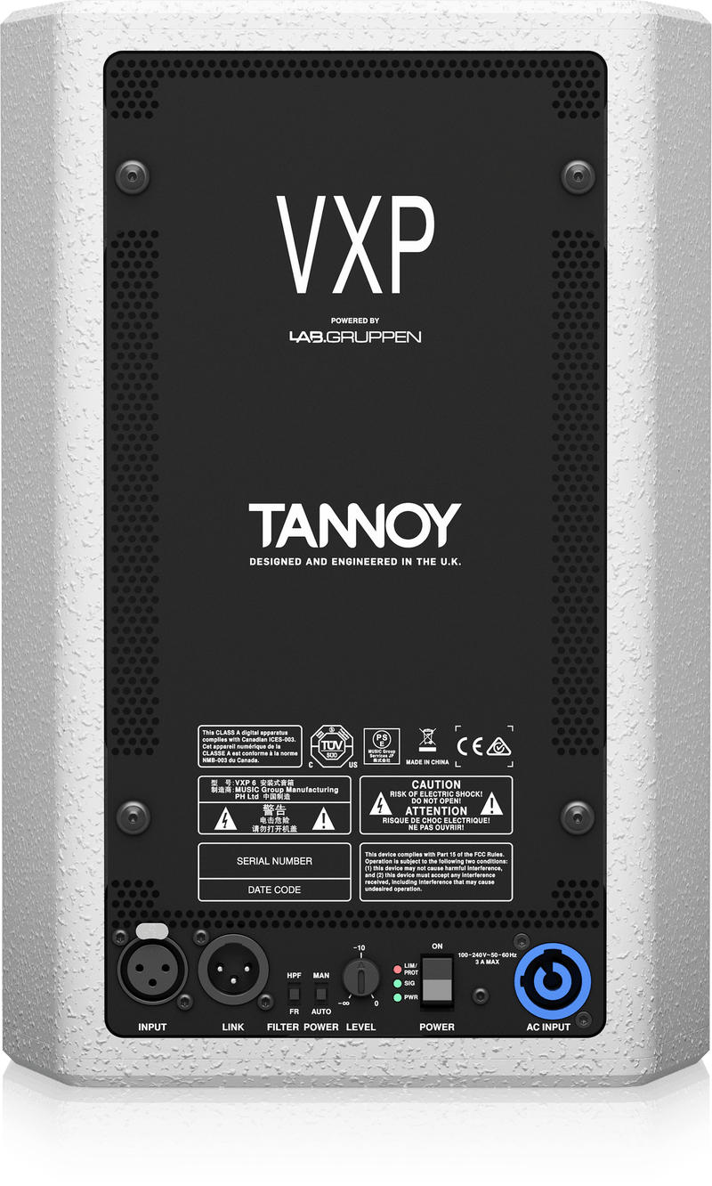 Tannoy VXP6-WH 1,600 Watt 6" Dual Concentric Powered Sound Reinforcement Loudspeaker with Integrated LAB GRUPPEN IDEEA Class-D Amplification(White)