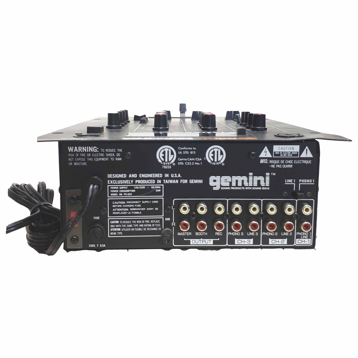 Gemini PS-626USB Pro 3-Channel Stereo Mixer w/ USB #2506 - USED